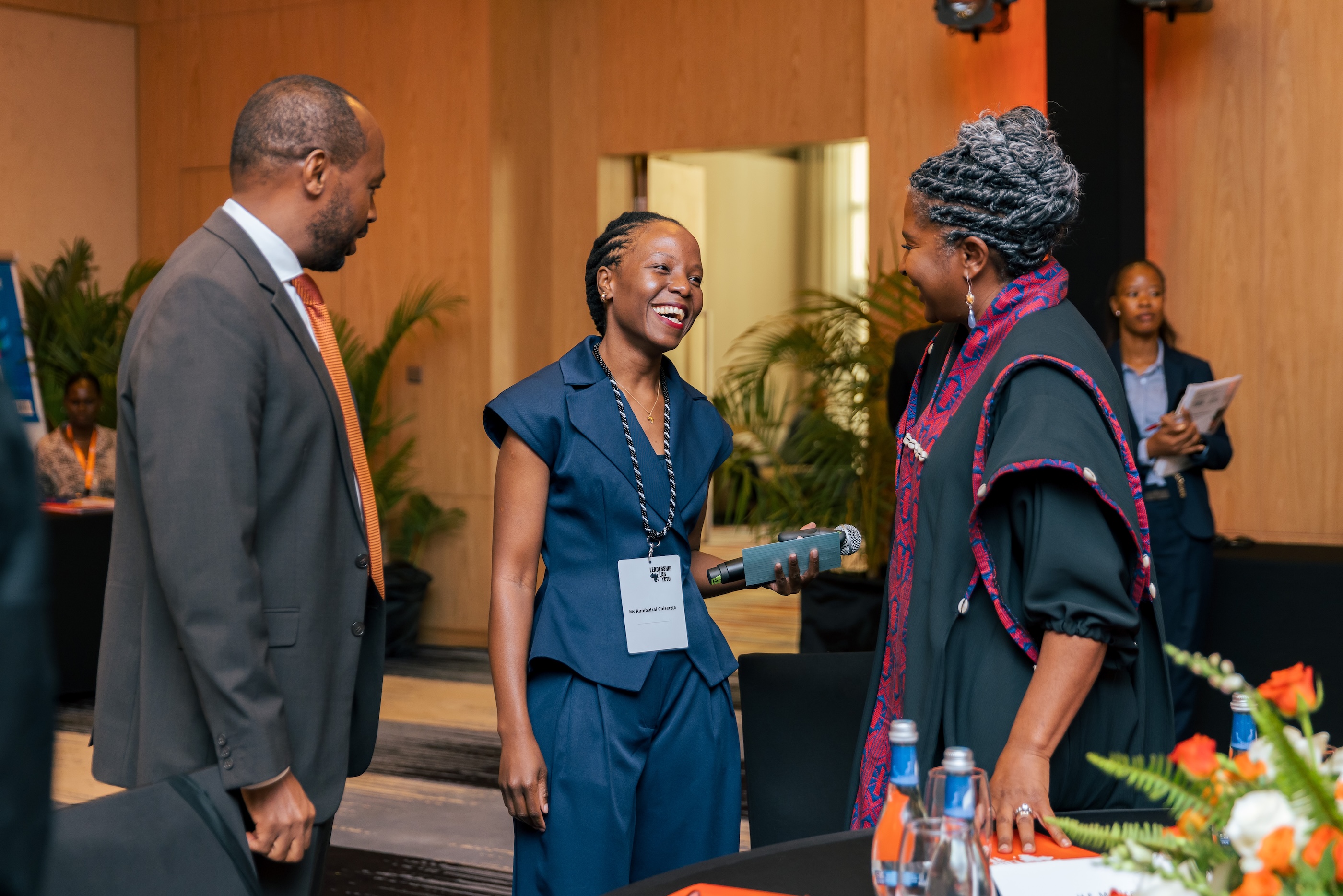 Former First Lady of Namibia, Monica Geingos, speaking with Rumbidzai Chisenga